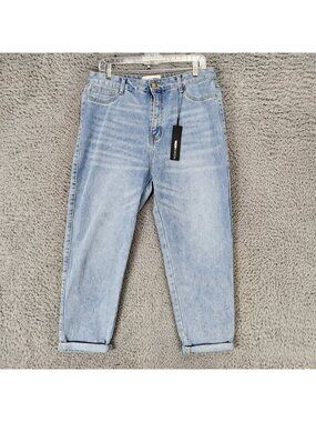 Fashion Nova Jeans Womens 11 Blue So Far So Good Cotton Denim Mom Crop *NWT*